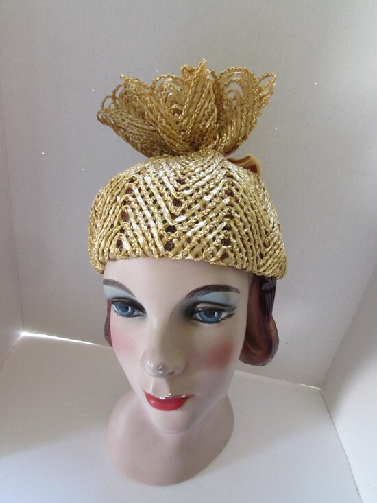 Vintage Hat Mustard Tone Raffia Soaring Plume main image 9